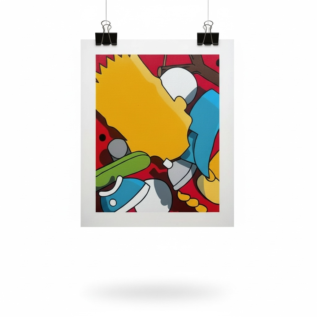 Abstract deconstructed Bart by Stimuleye artwork with colorful shapes on a white background