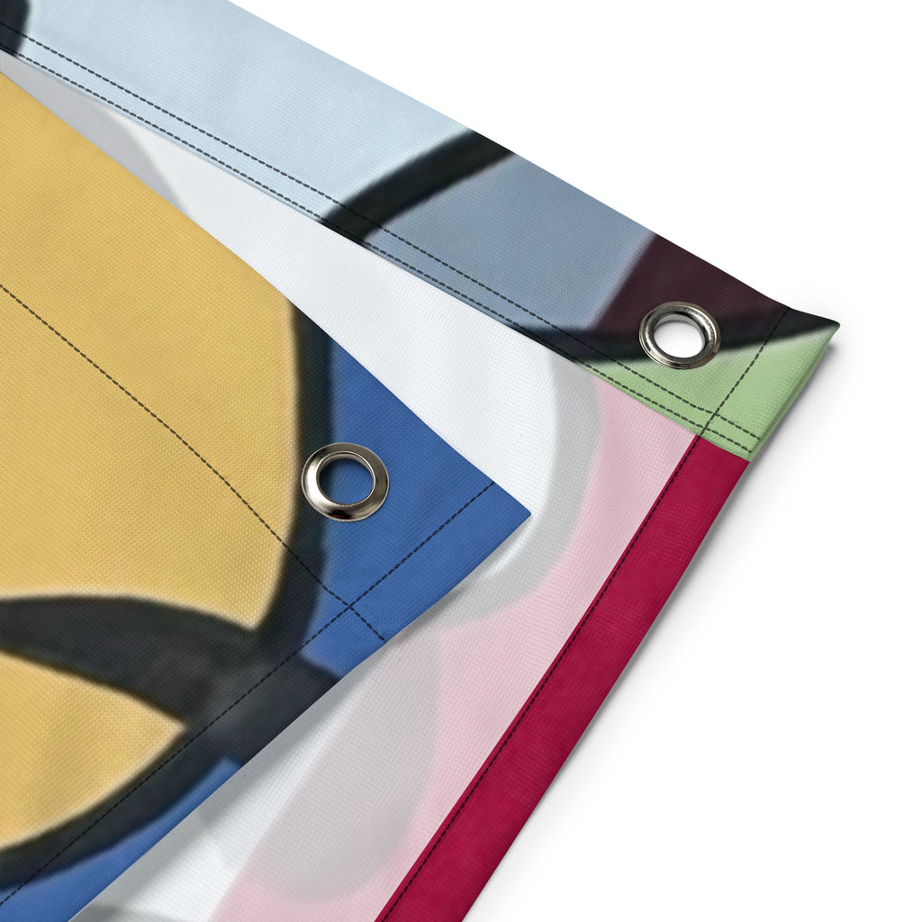 Folded vinyl flag of abstract american flag with deconstructed pop art pinocchio