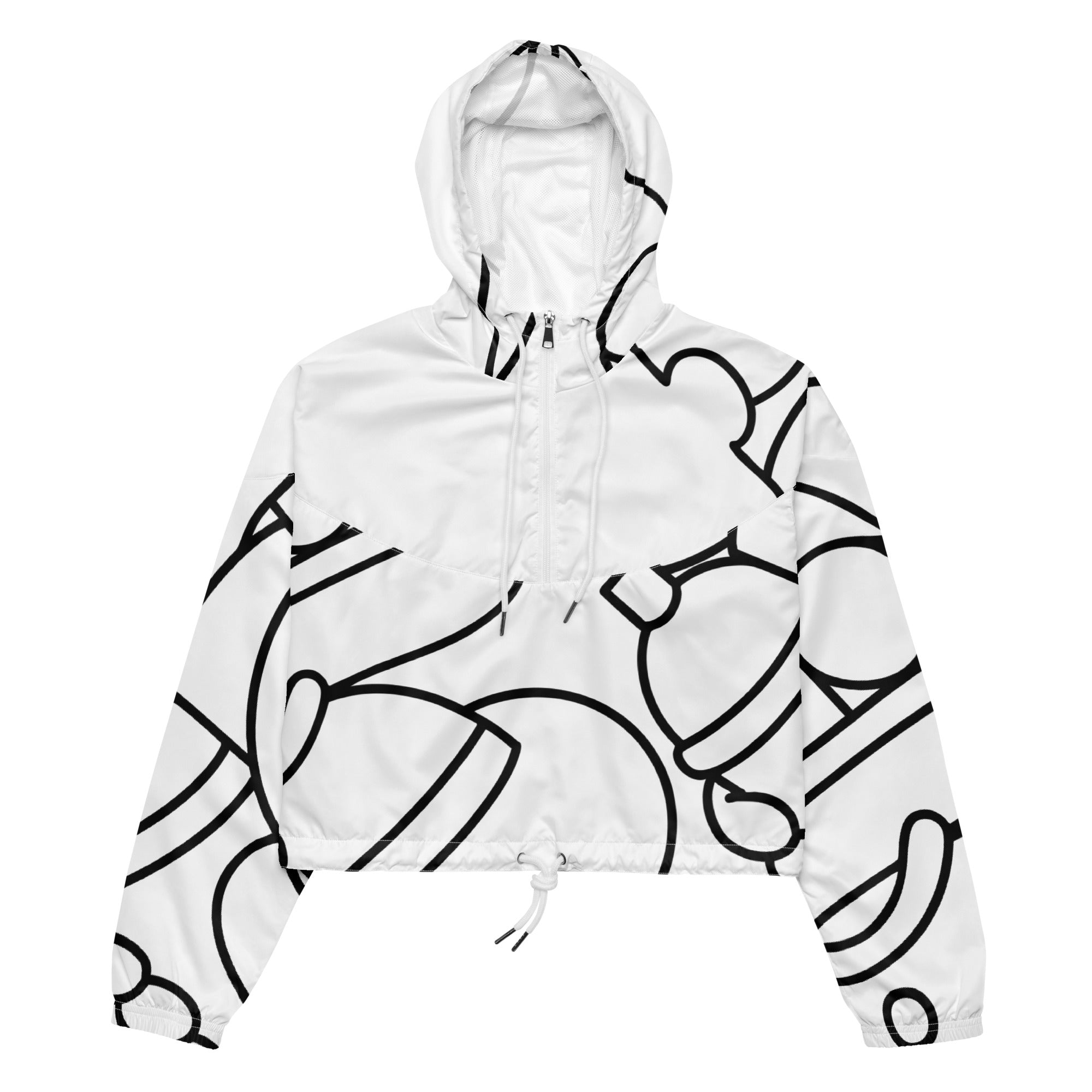 Front view of the Stimsons “Bart” line art cropped windbreaker, artistic outwear for women, showing lightweight water-resistant design.