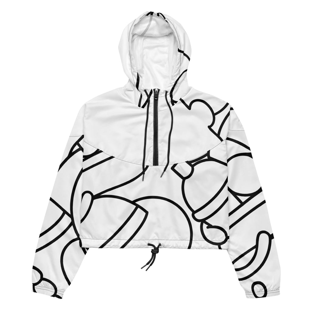 Front view of the Stimsons Bart line art cropped windbreaker for women, showing lightweight water-resistant design.