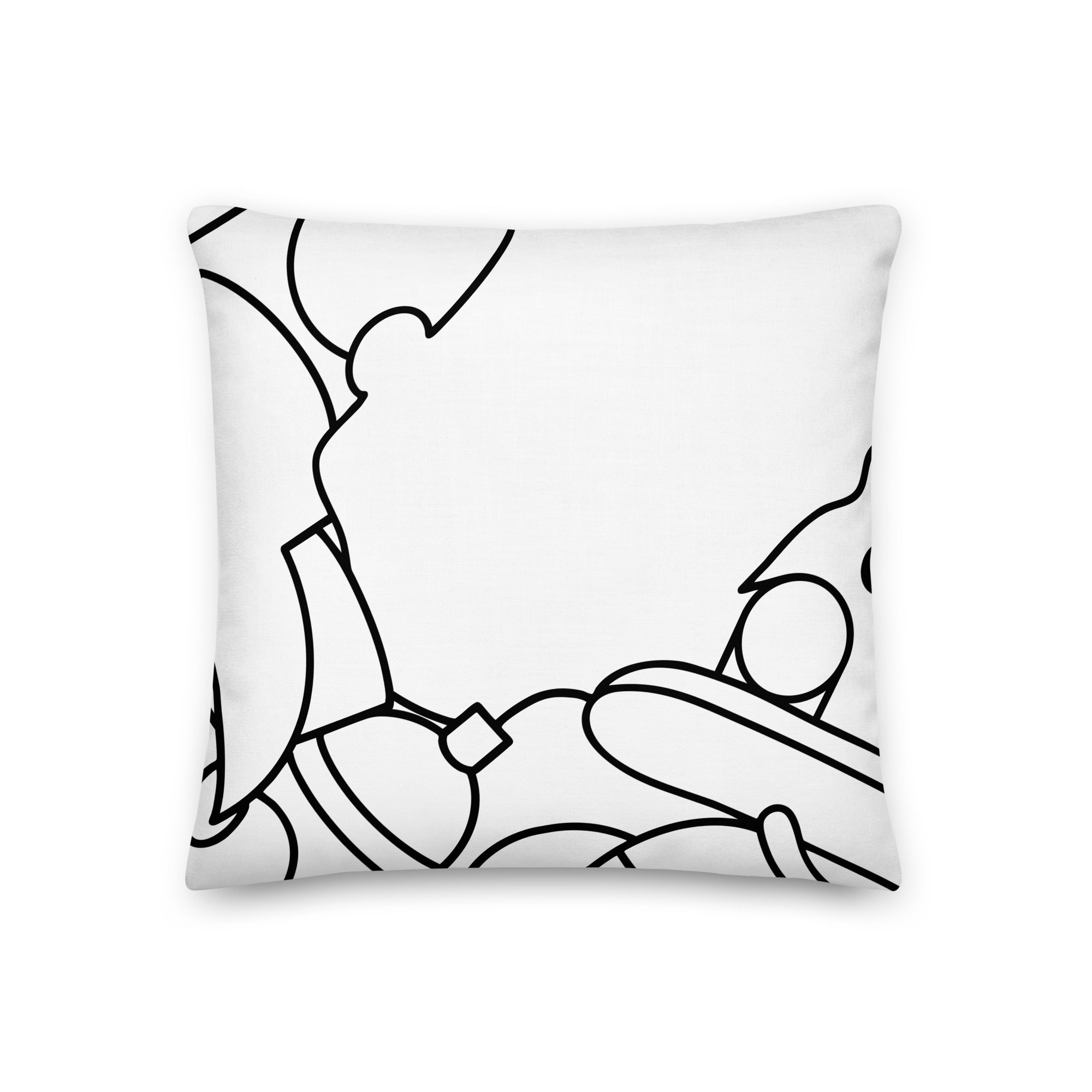 Back view of the Stimsons Bart line art throw pillow, showing the same minimalist black line design on a white background.