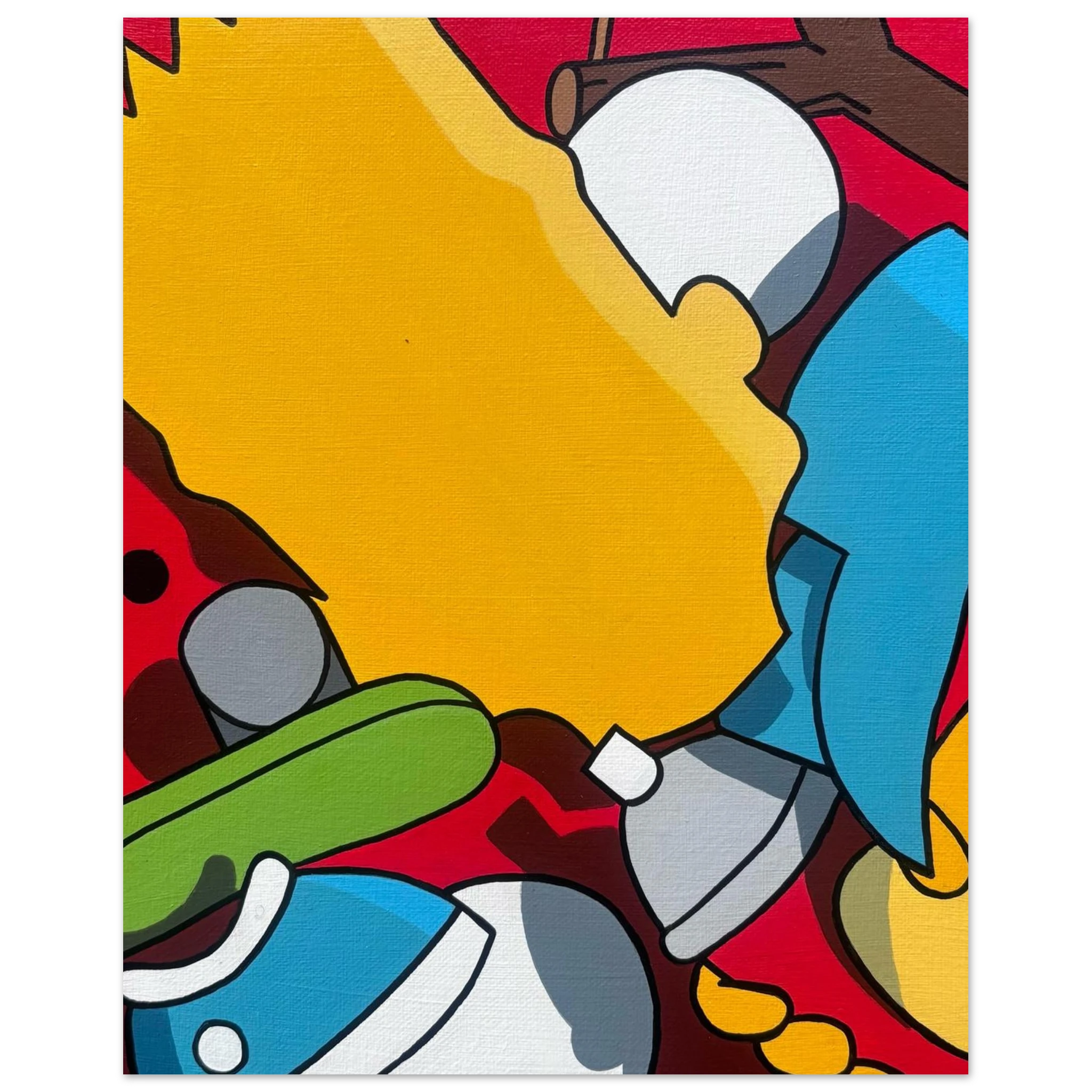 Modern Bart Simpson abstract artwork with colorful shapes and a prominent yellow face.